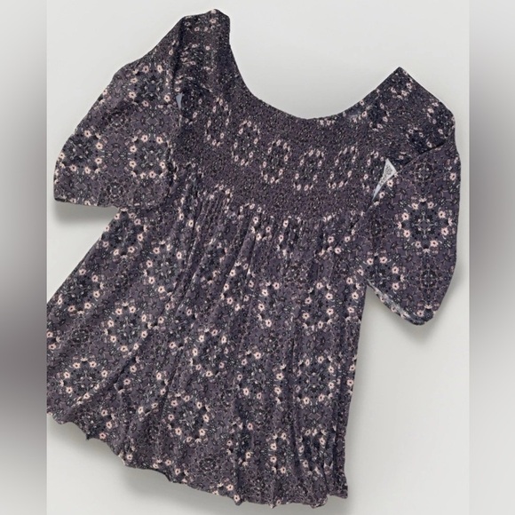TORRID Purple & Gray Abstract Floral Boho Smocked Bell Sleeve Dress Size 3 3X - Picture 5 of 6